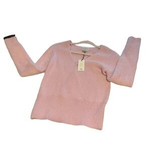 Pink Rose Size Medium V-Neck Long Sleeve Fuzzy Pink Sweater Top Valentine